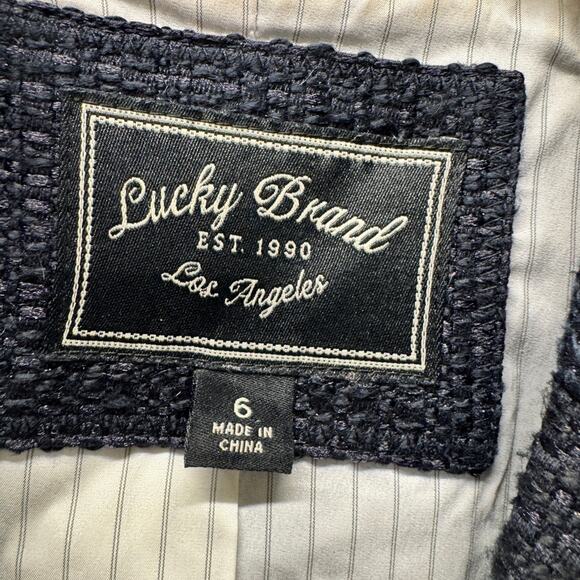 Lucky Brand Blazer Womens 6 Blue Tweed Textured Jacket Lined Coastal 1 Button - Picture 2 of 9